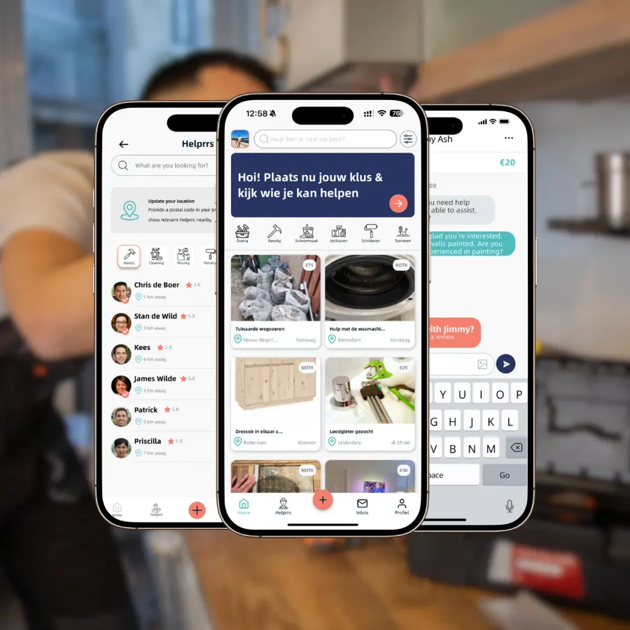 Helprr app op mobiele telefoons